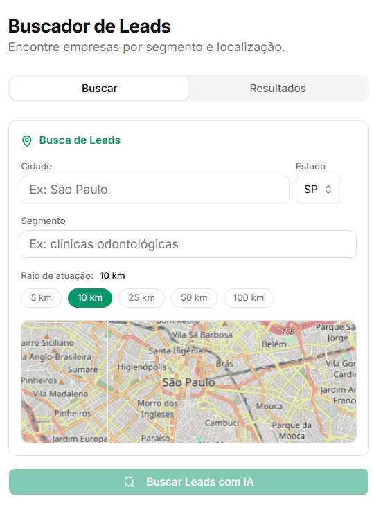 Tela do buscador de leads