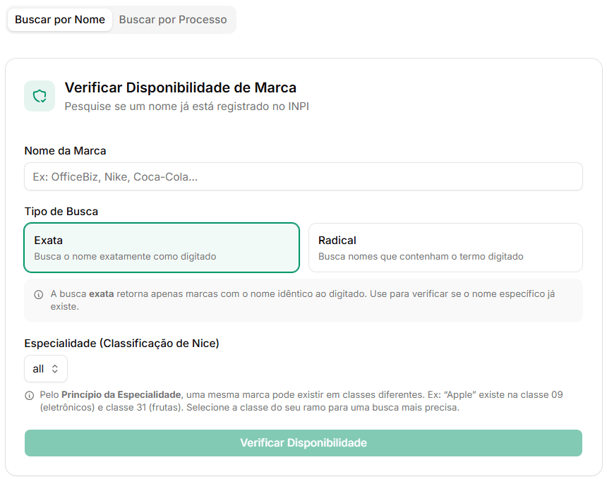 Tela de consulta de marca no INPI